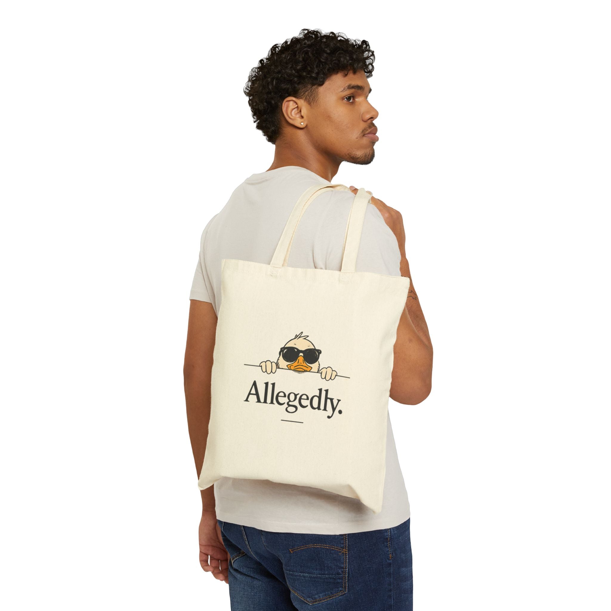 Canvas Tote Bag — "Properly Sorted." / "Allegedly." Desk Sloth Illustration