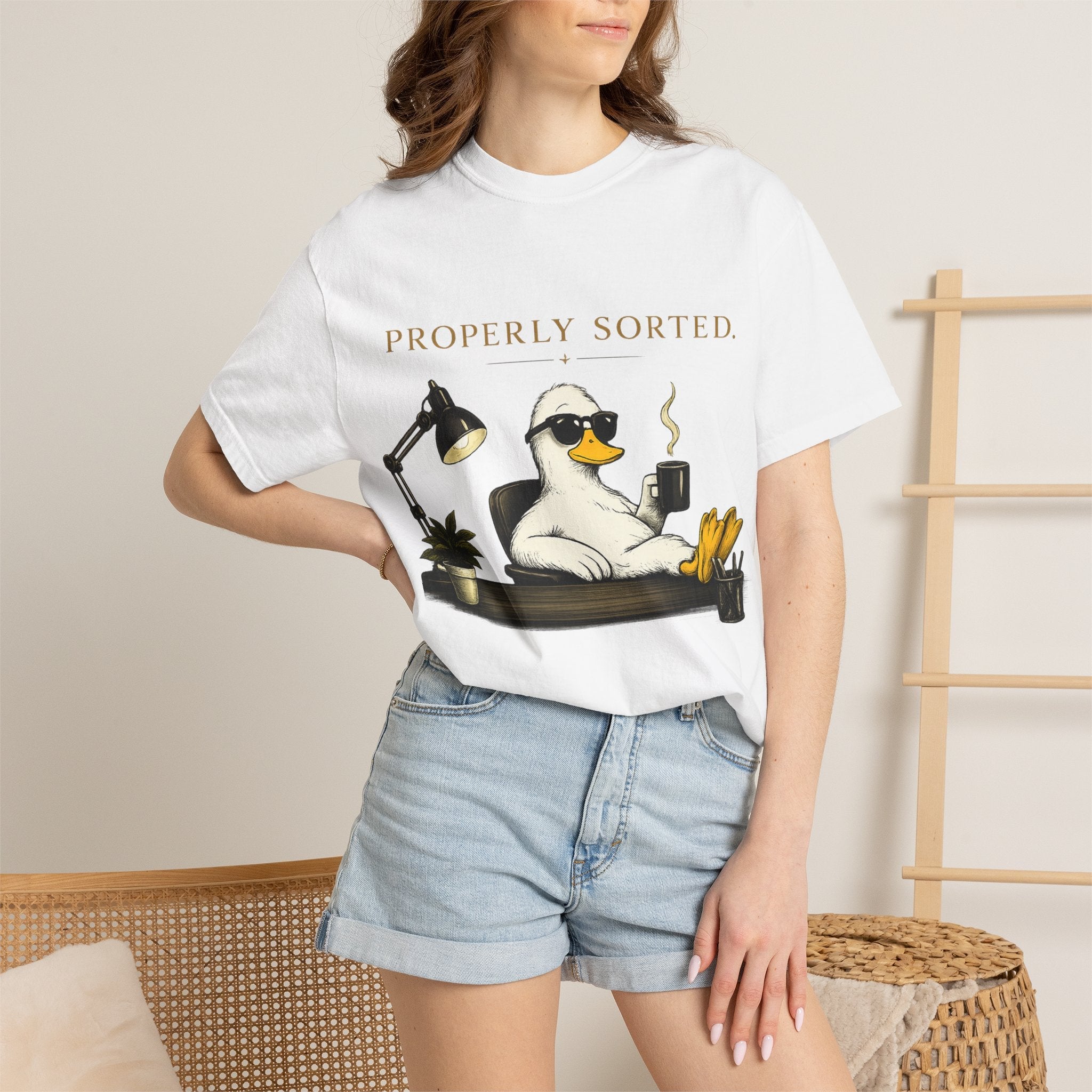 T-Shirt — 'Properly Sorted' / 'Allegedly' Duck Graphic Tee Printify