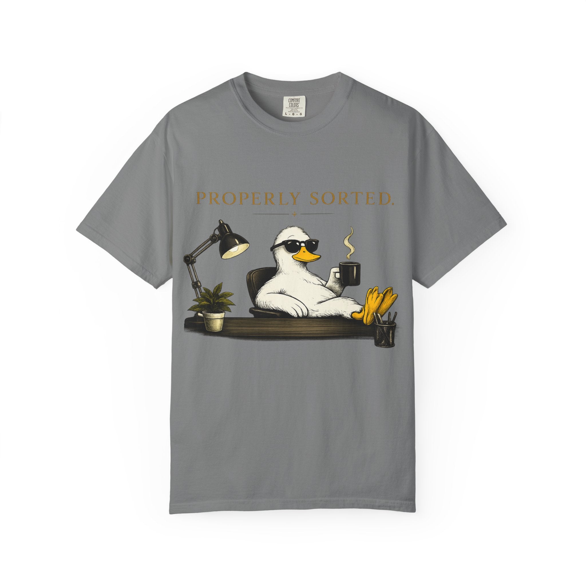 T-Shirt — 'Properly Sorted' / 'Allegedly' Duck Graphic Tee Printify