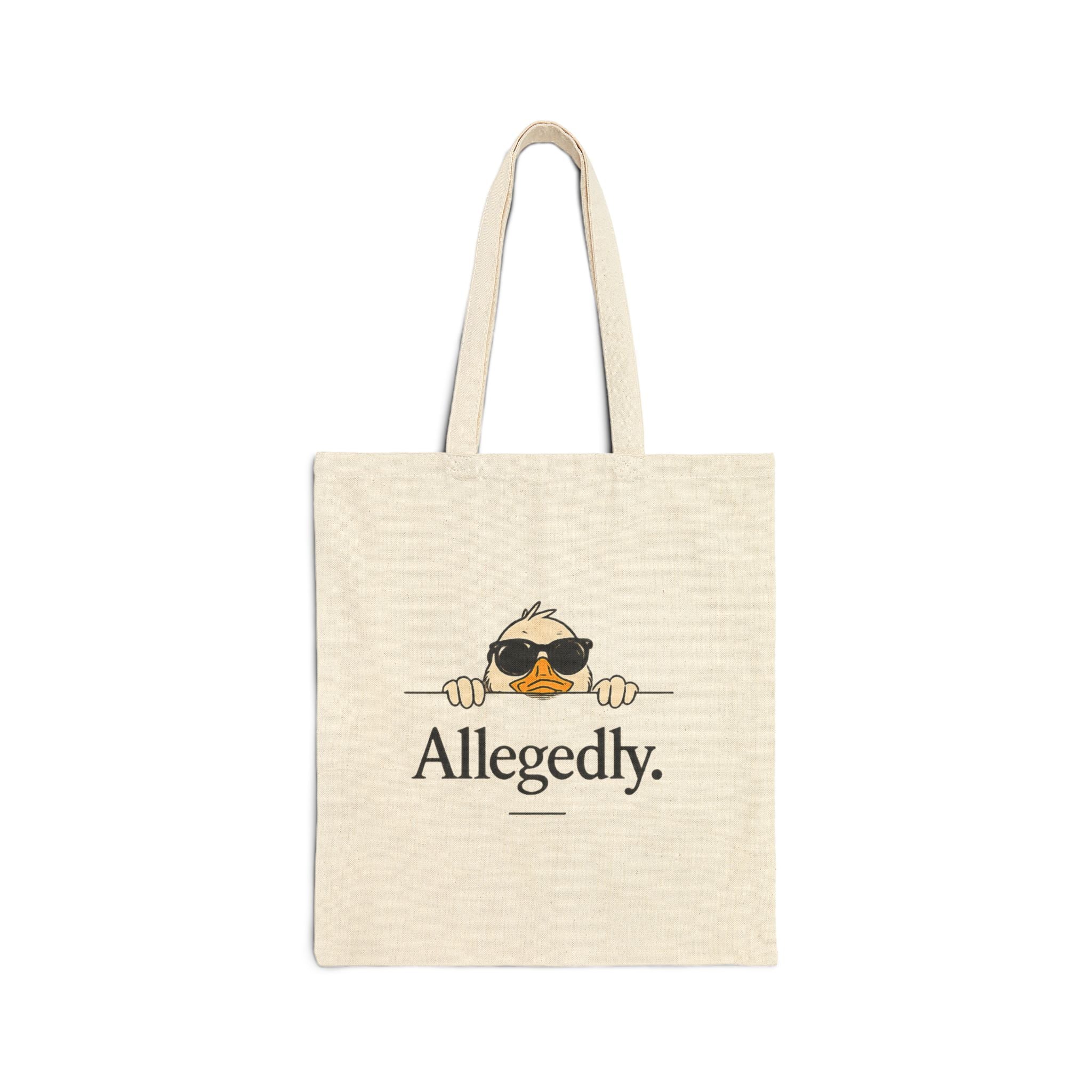 Canvas Tote Bag — "Properly Sorted." / "Allegedly." Desk Sloth Illustration