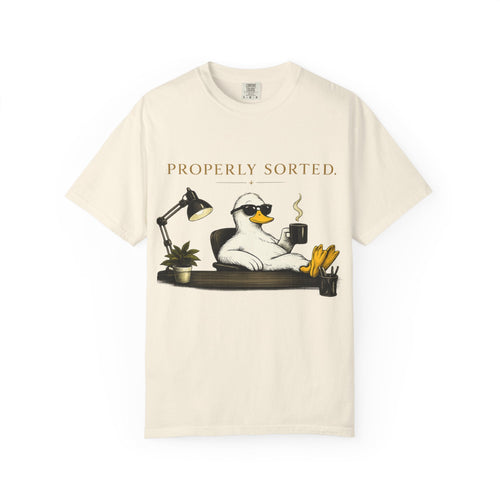 T-Shirt — 'Properly Sorted' / 'Allegedly' Duck Graphic Tee Printify